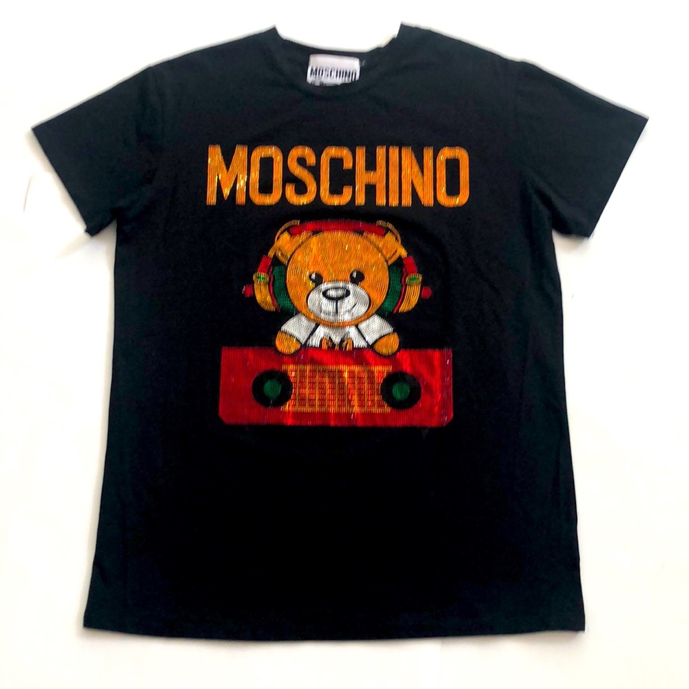 Moschino Black Tee with Bear and Headphones